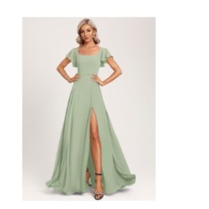 A-line Square Floor-Length Chiffon Bridesmaid Dress With Ruffle